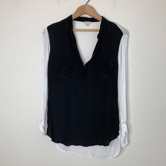 𝅺Aritzia Babaton Julien Blouse Top Henley Silk Front Rolled Sleeve Size XS - Picture 2 of 7